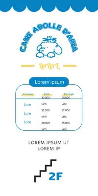 2024 Progettazione di un banner di orientamento con un listino prezzi di un salone di toelettatura per animali domestici utilizzando un'illustrazione di un cucciolo e un font carino per un asilo per cani