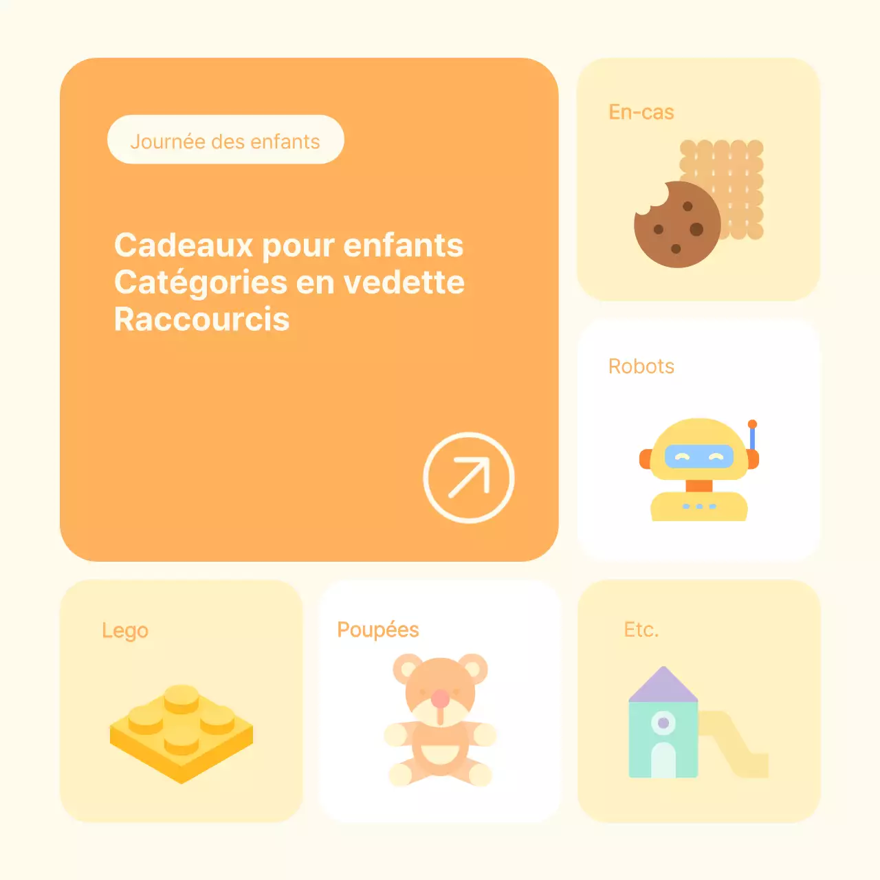 Faites la promotion d'une jolie journée des enfants dans un centre commercial en ivoire et orange