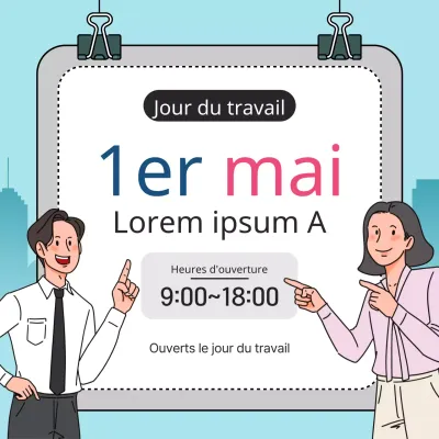Un simple faire-part bleu clair et gris pour la fête du travail