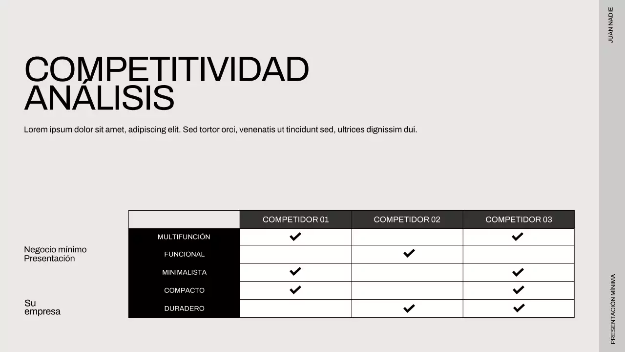 Presentación empresarial minimalista en negro y beige