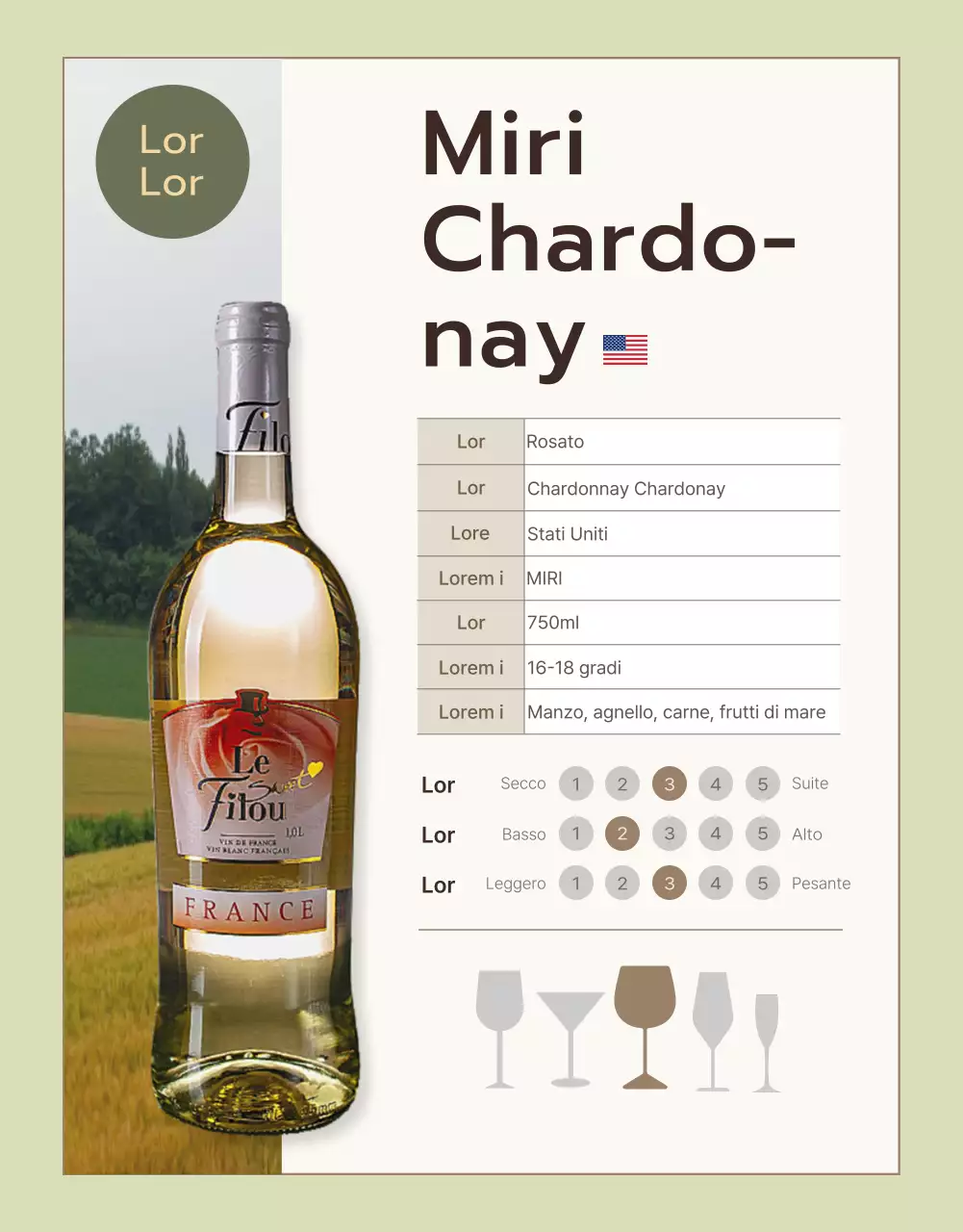 Promuovere descrizioni di vini pregiati in chartreuse e kaki