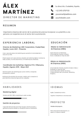 Blanco y negro Cartera simple de Marketing Manager