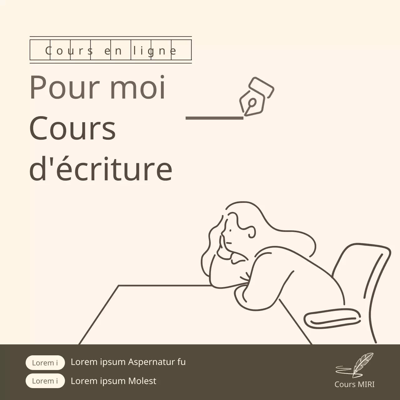 Promouvoir un cours d'écriture simple en kaki et ivoire
