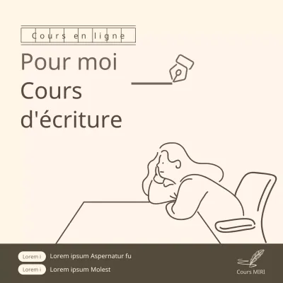 Promouvoir un cours d'écriture simple en kaki et ivoire