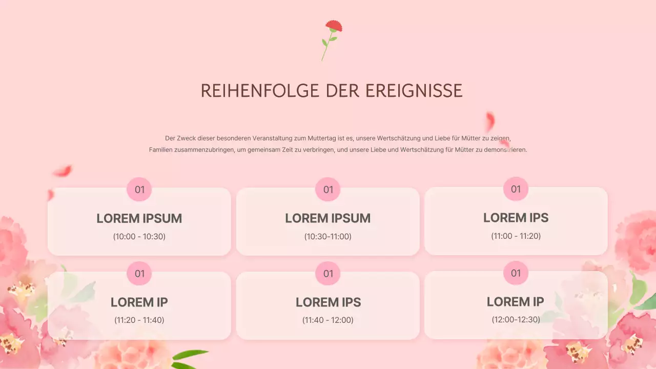 Ein einfaches Muttertagsprogramm in rosa und brauner Eventpräsentation