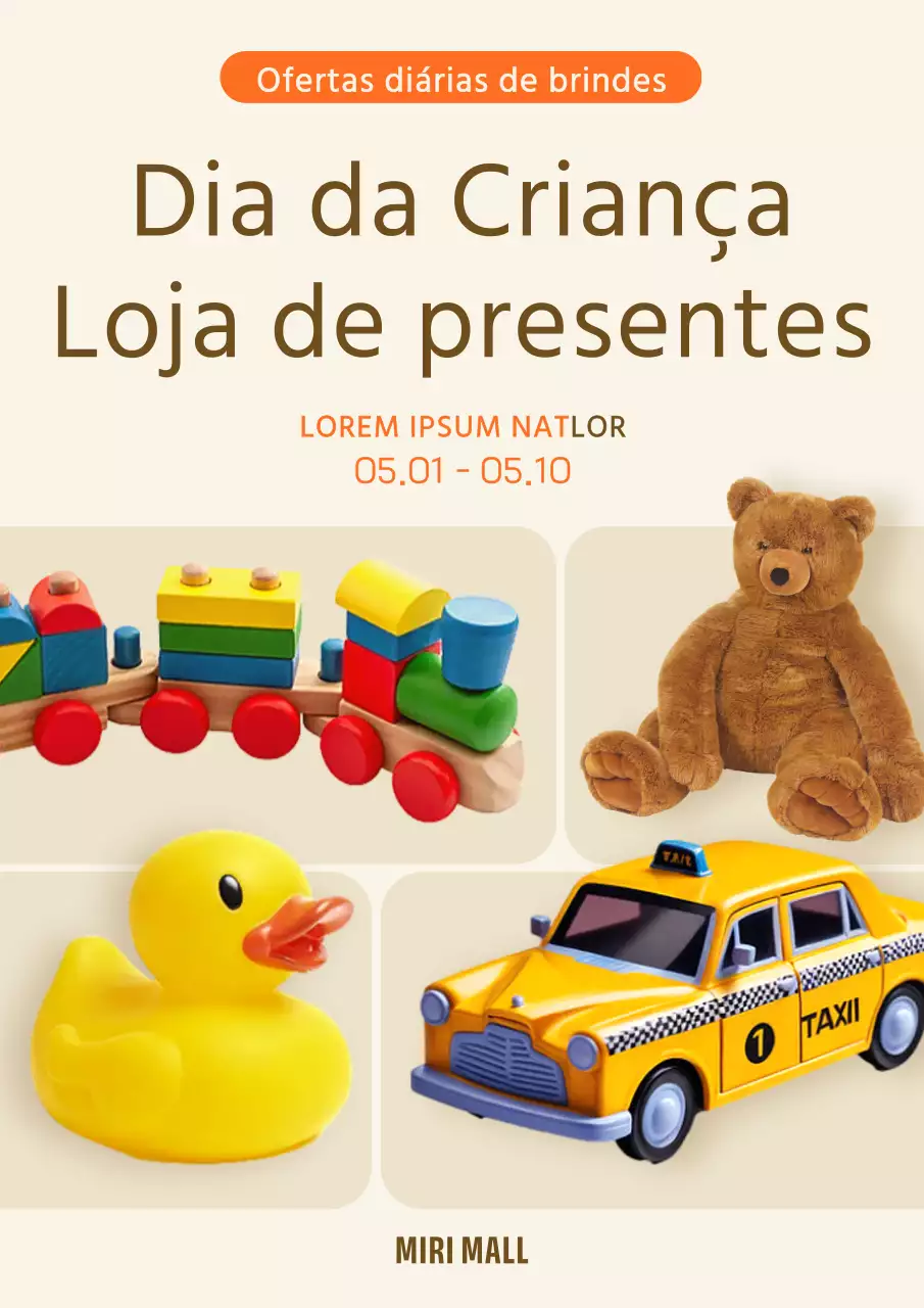 Um cartaz promocional para uma coleção de brinquedos amarelos para oferta