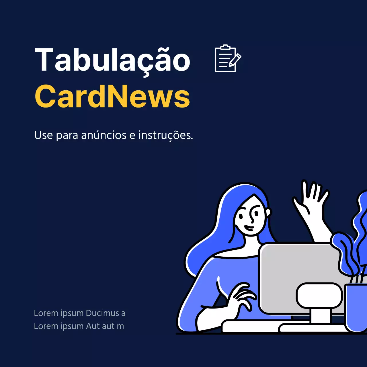 Anúncios com uma mesa simples em azul-marinho e amarelo