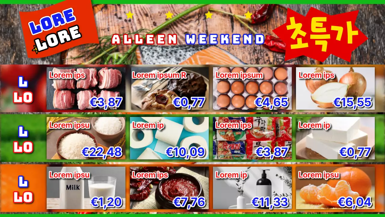 Promoot retro rode en blauwe folders van kruidenierswinkels