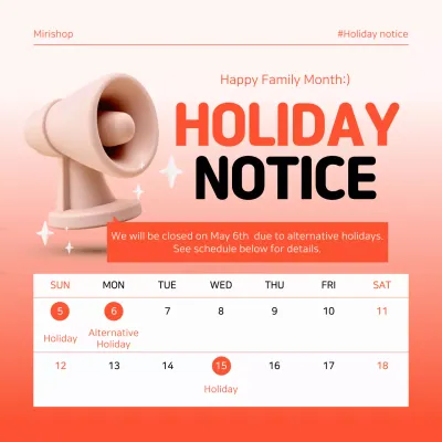 Orange Simple Holiday Announcement Social Media Post