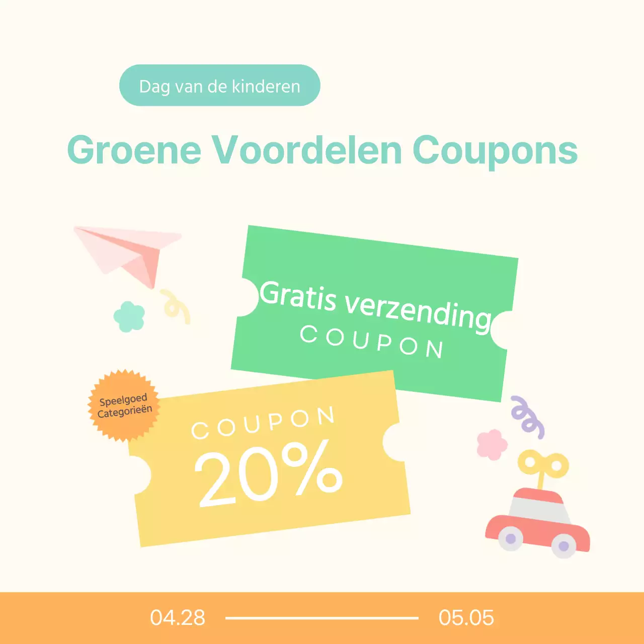 Een leuke kinderdagpromotie in het winkelcentrum in ivoor en oranje