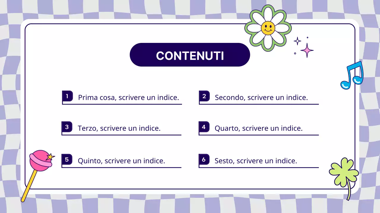 Prospetto informativo con adesivi kitsch viola e gialli
