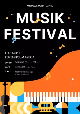 Modernes schwarz-orangefarbenes Musikfestival-Werbe-Webposter