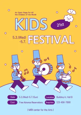 A cute yellow and light blue flyer for a Children's Day performance.