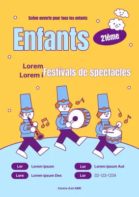 Mignon flyer jaune et bleu clair pour la promotion du spectacle de la Journée de l'enfance.