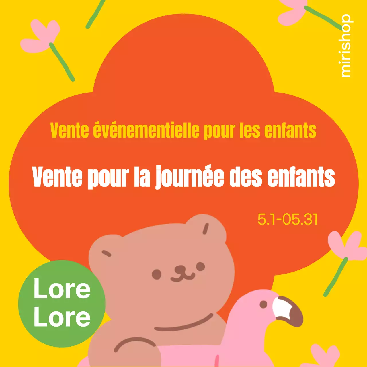 Poste de vente sur le marché libre tropical en jaune et rose