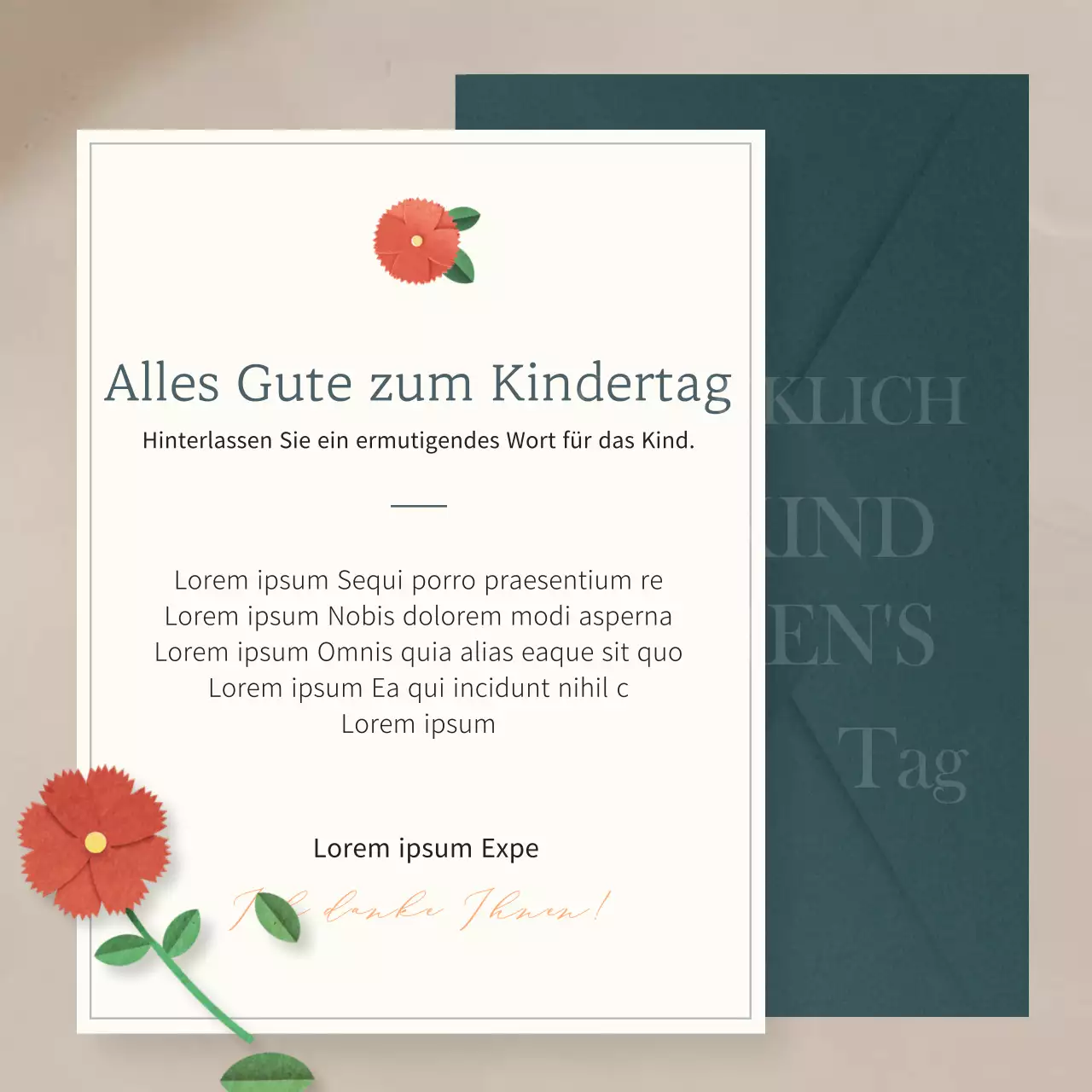 Eine moderne Kollektion von Danksagungspapieren in Beige und Marineblau