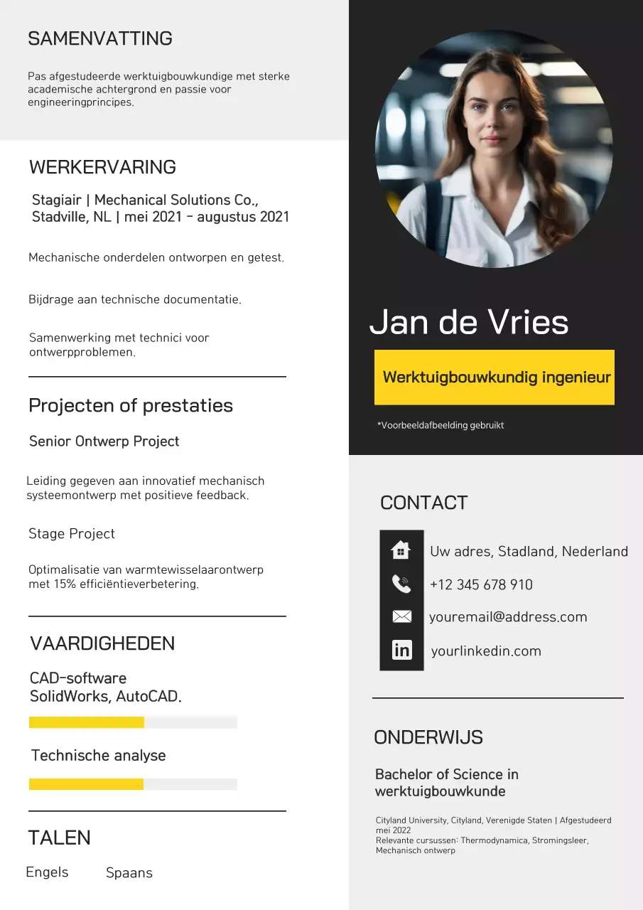 Witte en gele moderne werktuigbouwkundig ingenieursportefeuille