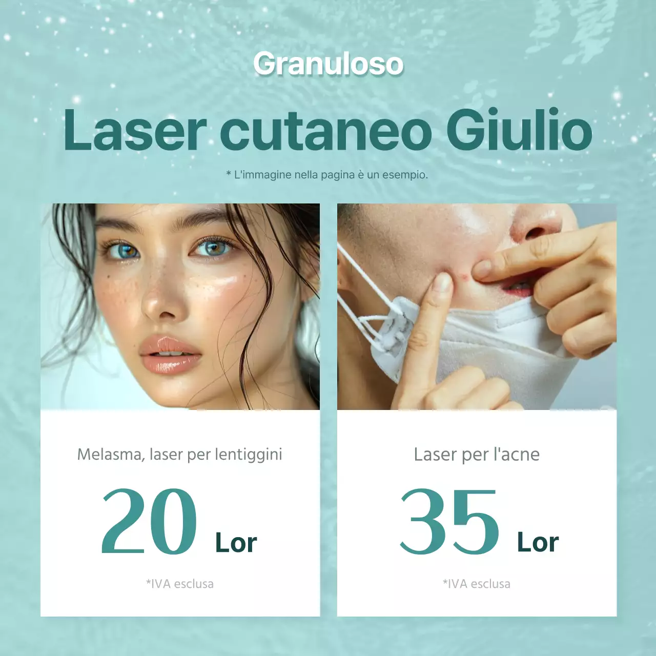 Annuncio di evento estivo di dermatologia di tendenza con sfondo azzurro