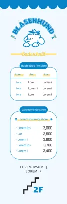 2024 Entwurf eines Wegweiserbanners mit einer Preisliste für einen Hundesalon unter Verwendung einer Welpenillustration und einer niedlichen Schriftart für eine Hundetagesstätte