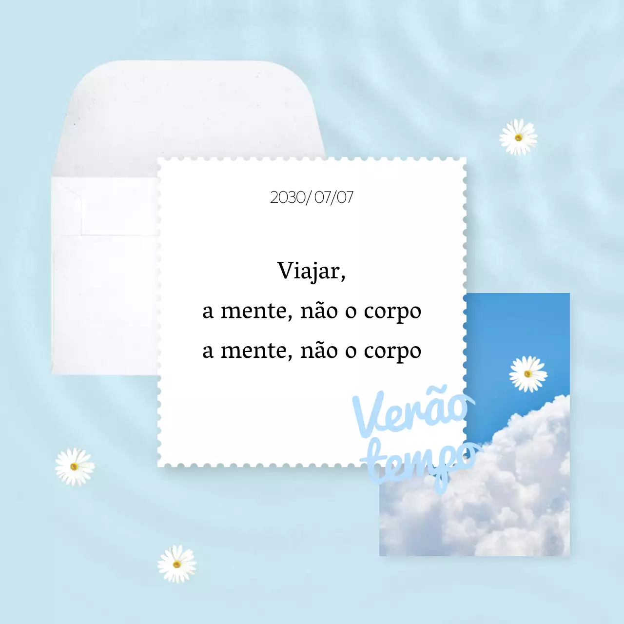Promover viagens simples e emocionais em azul claro e branco