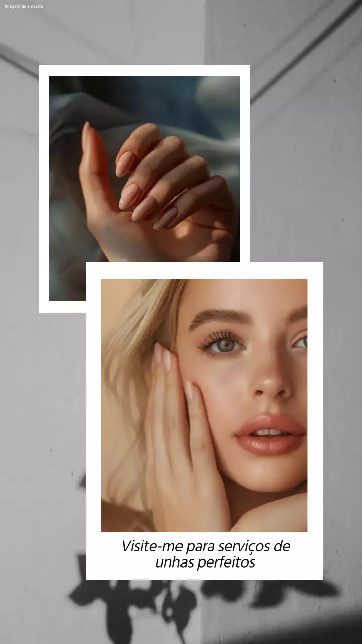 Colagem de fotografias de tendências cinzentas e brancas Promoção do serviço de unhas