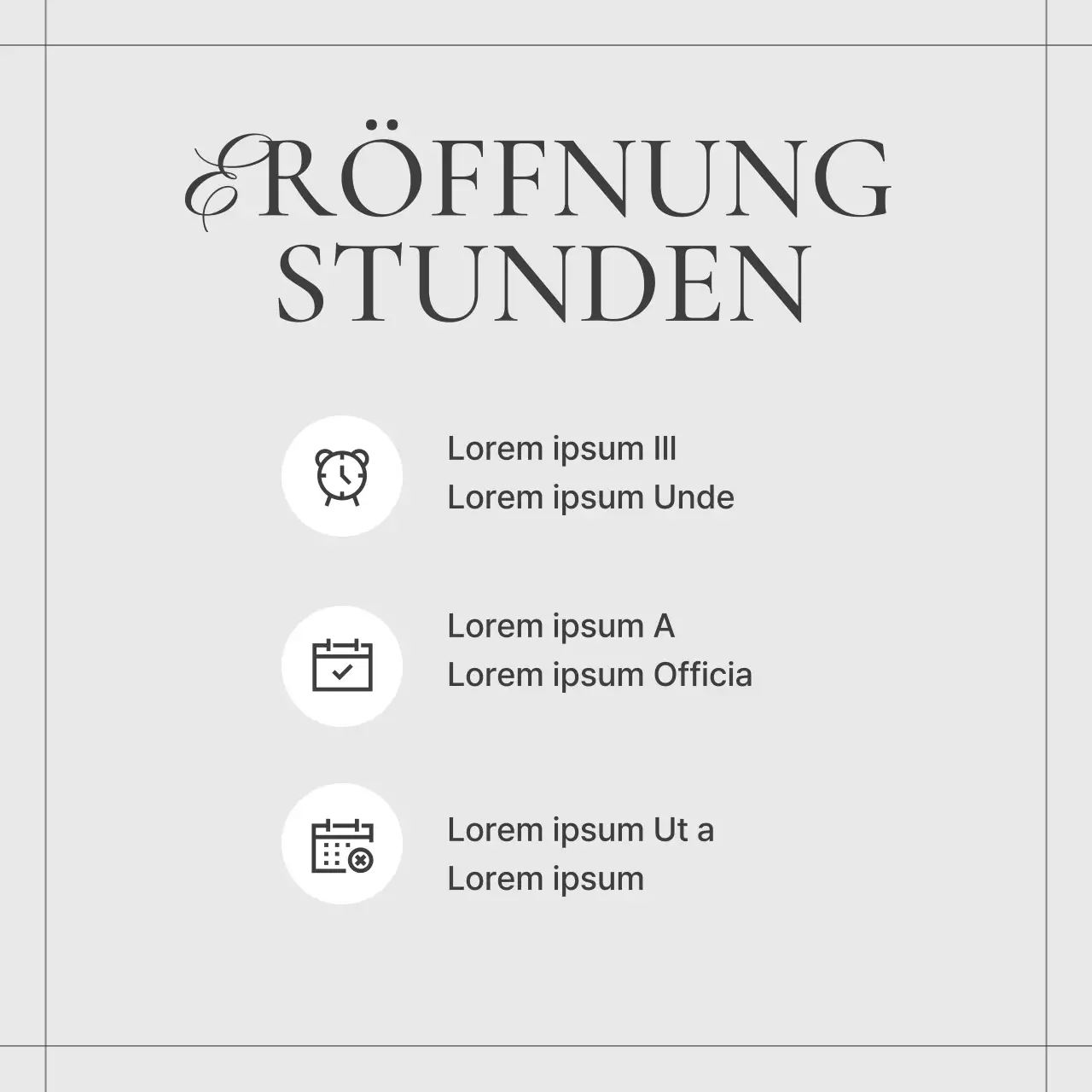 Ein einfacher Marketing-Feed mit Öffnungszeiten in Beige und Elfenbein