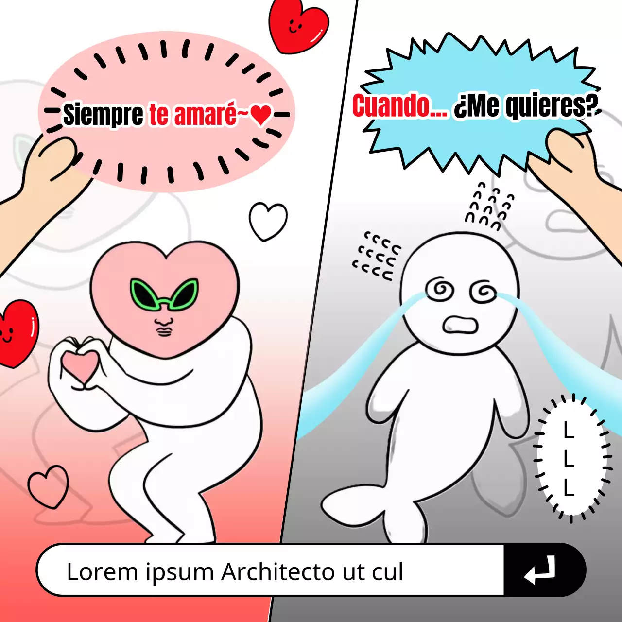 Tuit meme de gag espaciado rojo y azul claro