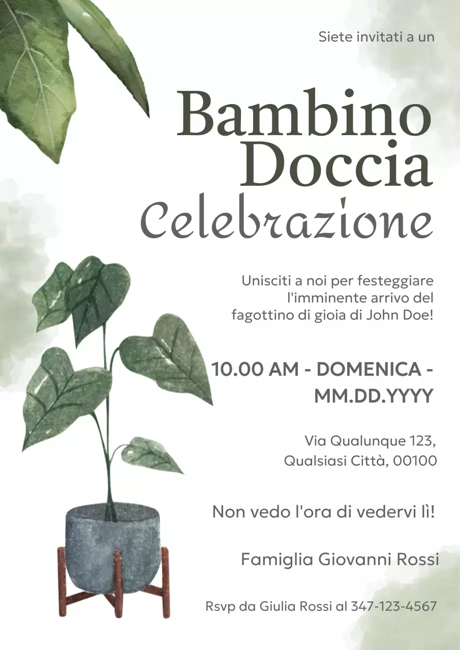Biglietto d'invito verde avorio naturale per baby shower