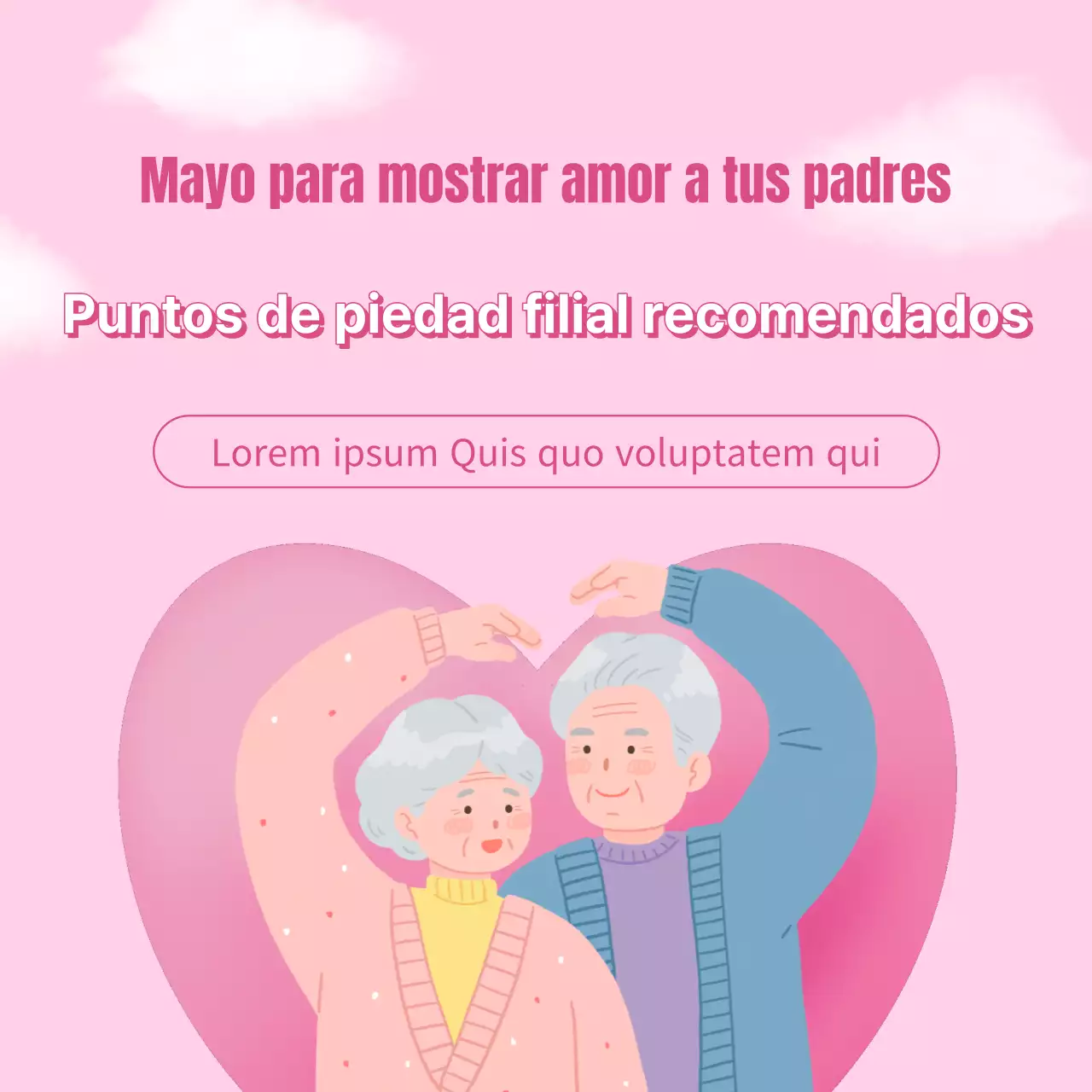 Un sencillo anuncio turístico rosa y amarillo sobre la piedad filial en el Día de la Madre