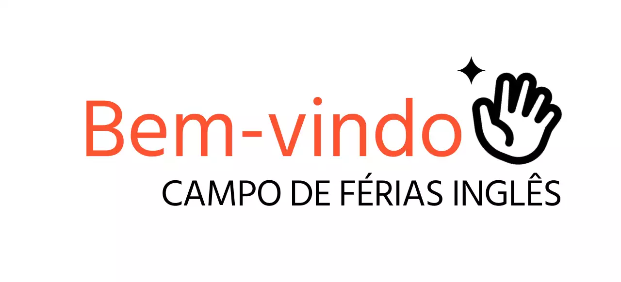 Desenho promocional de acampamento inglês com ícone de mão