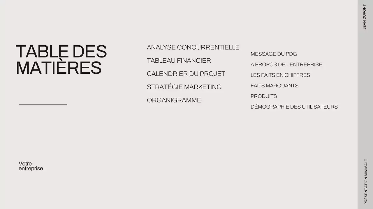 Présentation d'entreprise minimale en noir et beige