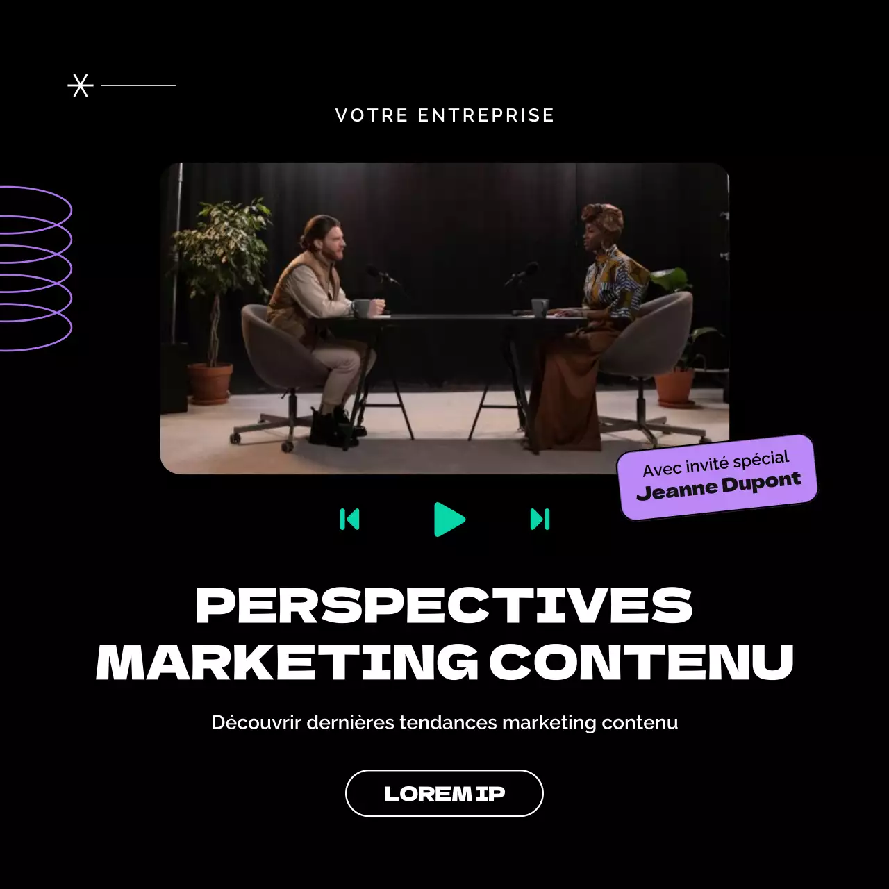 Publicité pour le marketing de contenu moderne, noir et violet