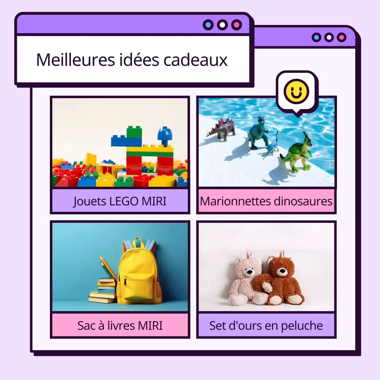 Idées de cadeaux kitsch pour la fête des enfants en violet et rose