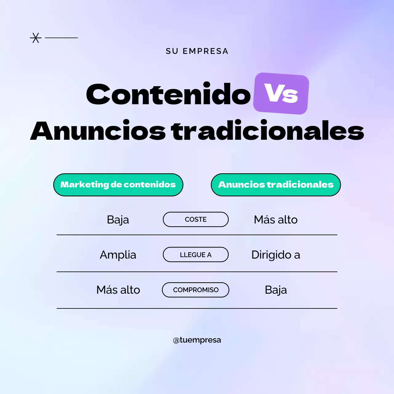 Publicidad moderna de marketing de contenidos en negro y morado