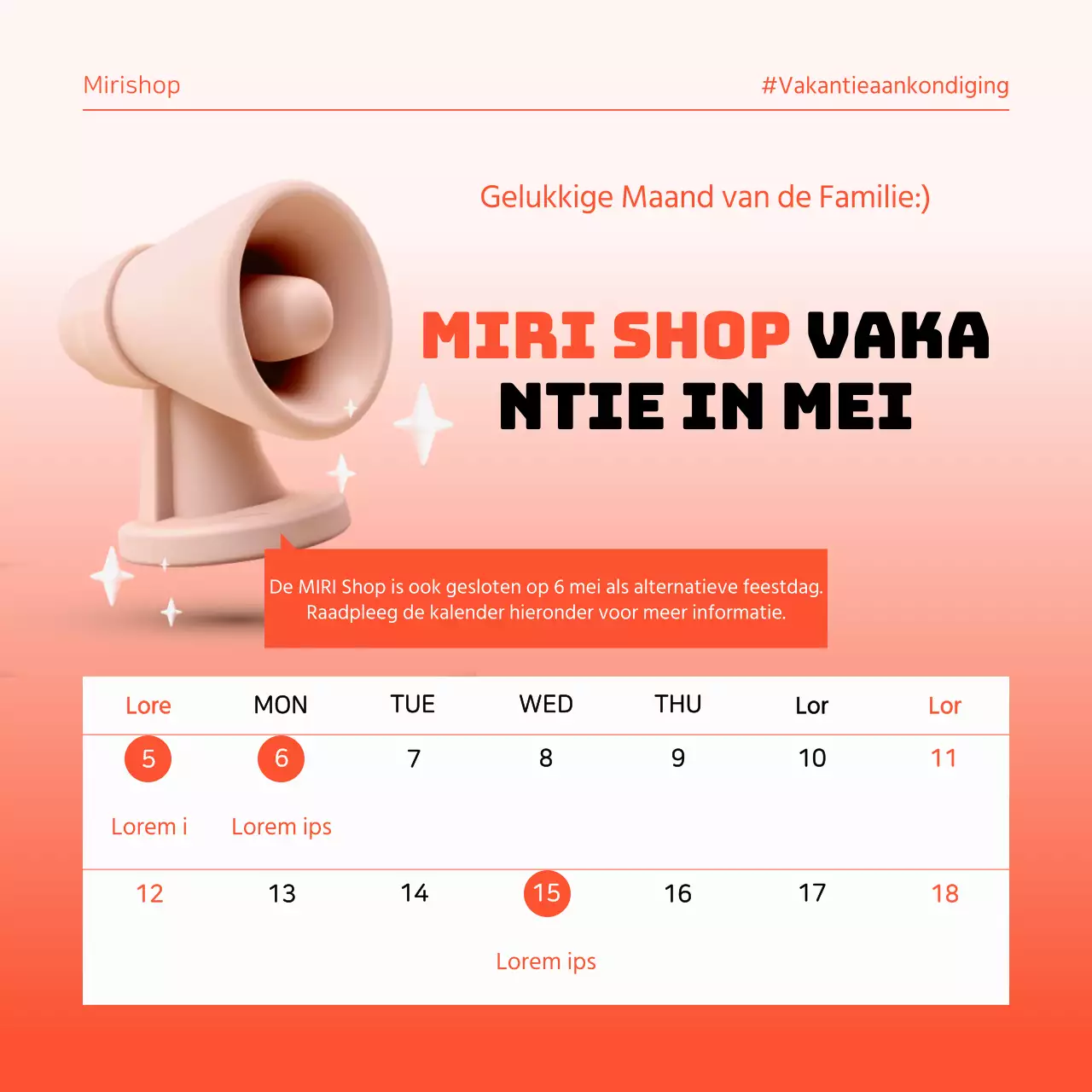 Een eenvoudige vakantiemededeling in oranje en zwart