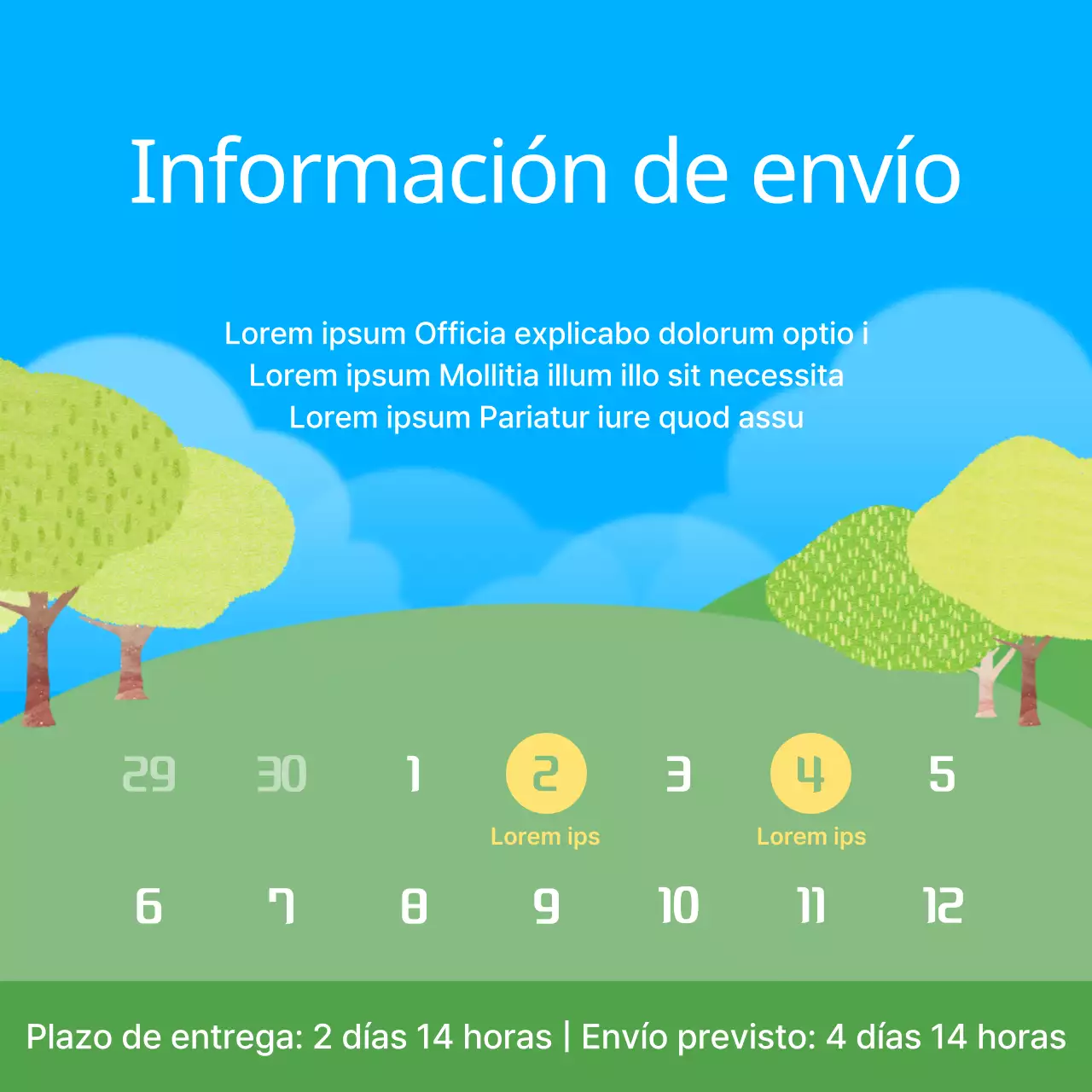 Acabados Nature's Shipping en azul claro y verde lima Guía de envíos programados