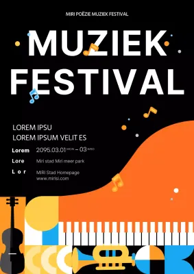 Modern zwart en oranje muziek festival promotionele webposter