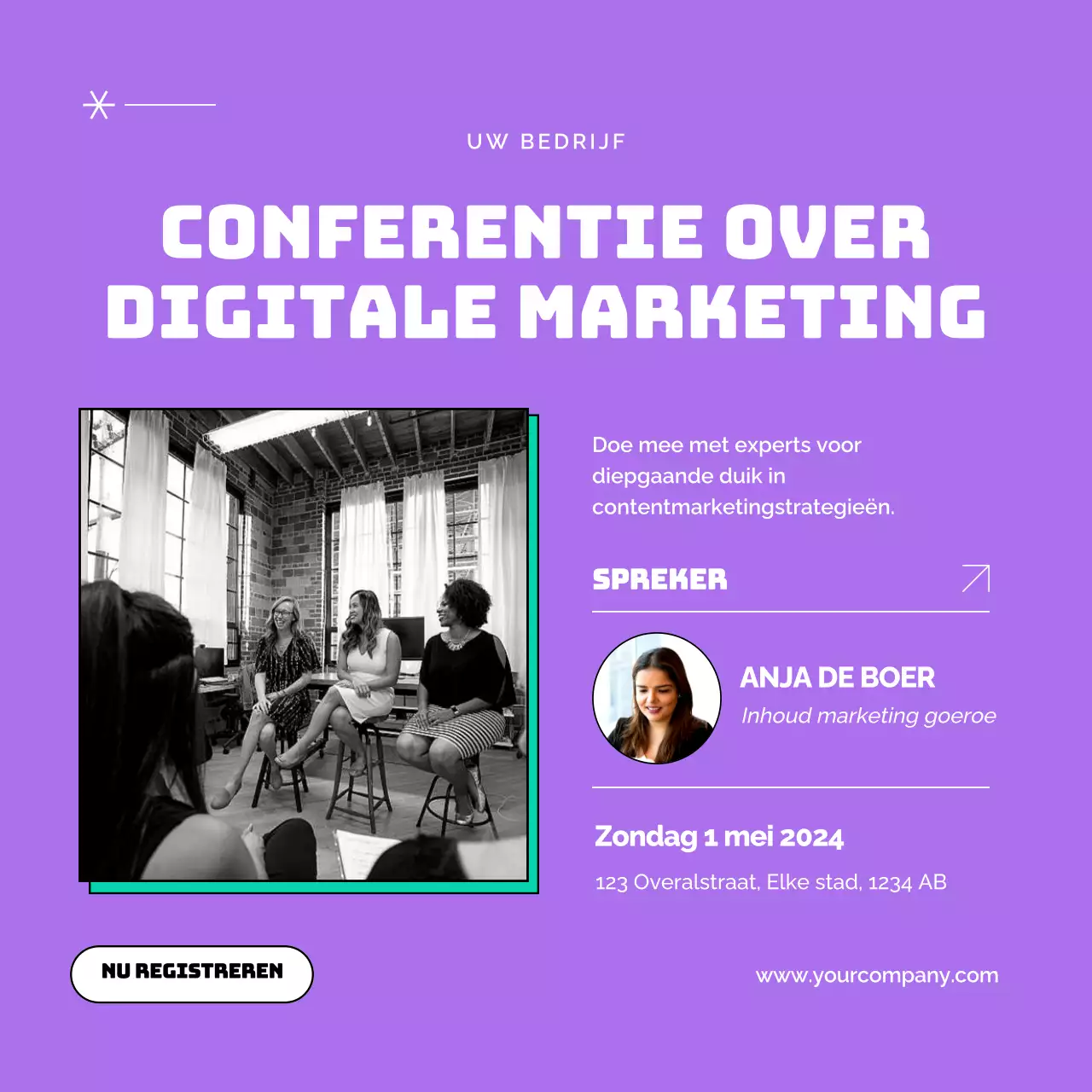 Zwart en paars Moderne Content Marketing Publiciteit