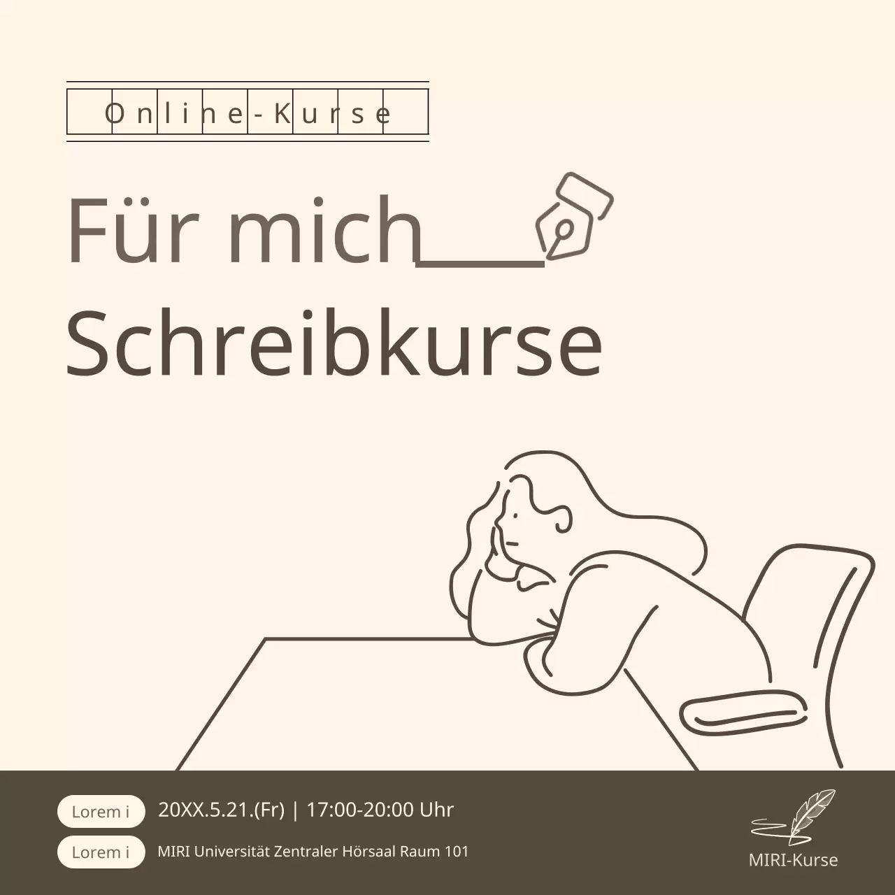 Förderung eines einfachen Schreibkurses in Khaki und Elfenbein