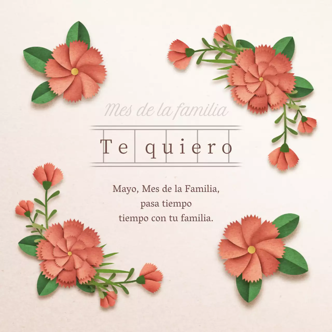 Una bonita tarjeta de felicitación roja y verde para el mes de la familia