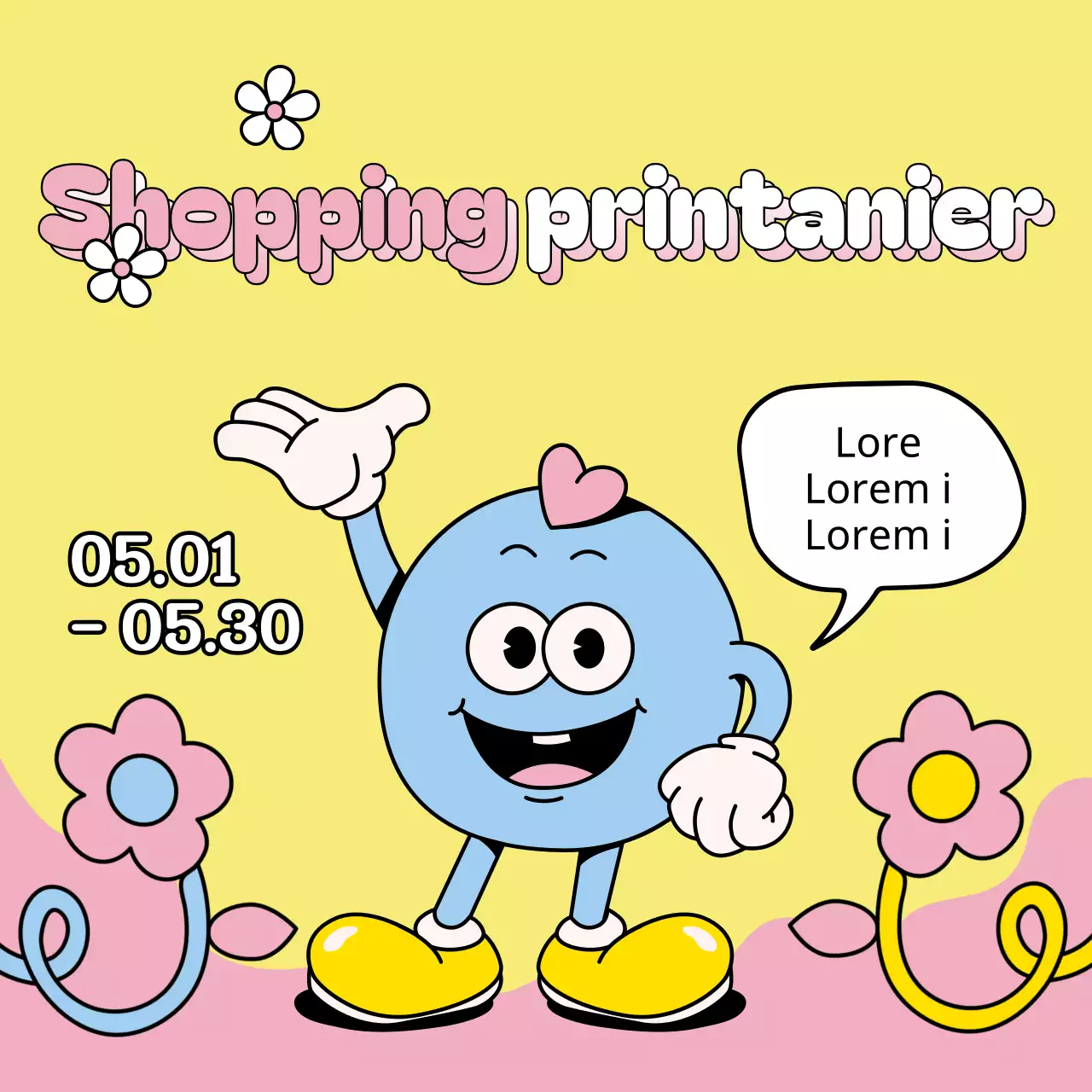 Une publicité pop-art pour les soldes de printemps en jaune et rose