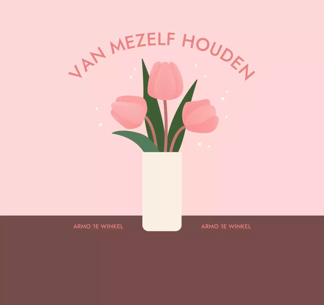 Het ontwerp heeft een illustratie van drie tulpen in een vaas