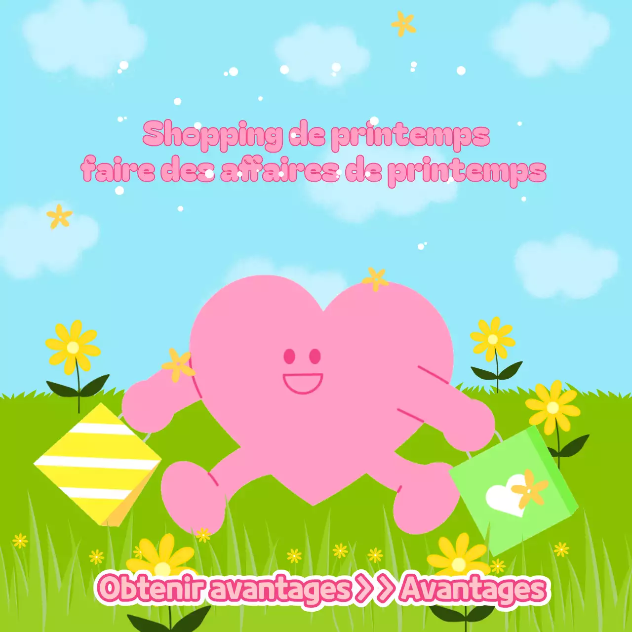 Des publicités roses et chartreuses pour des réductions sur les achats de printemps