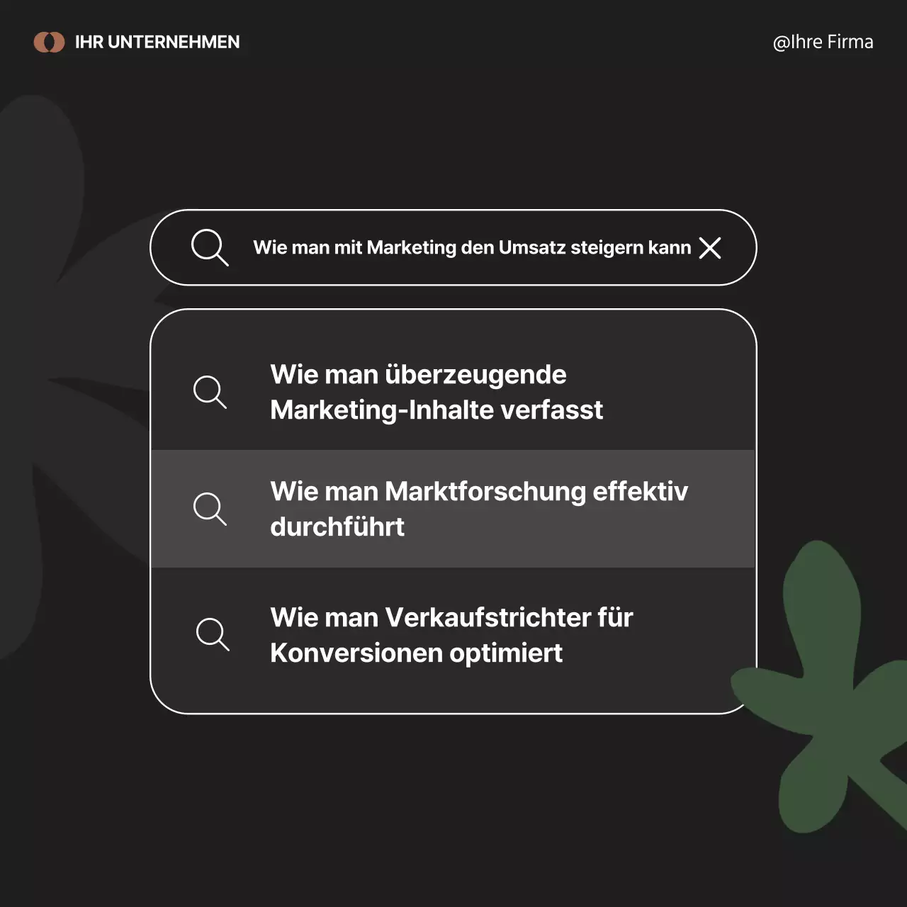 Minimalistische Marketingwerbung in Schwarz und Grün