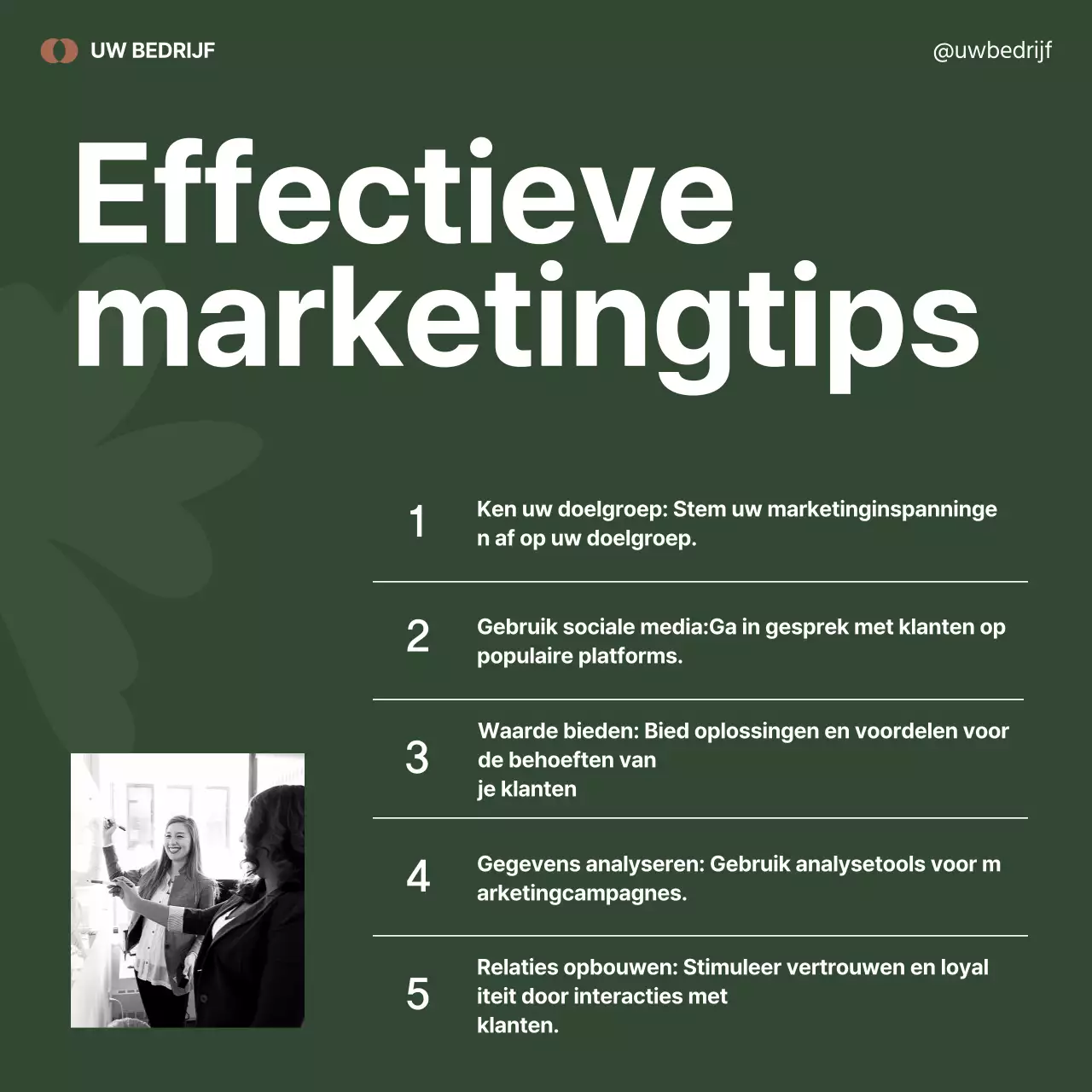 Minimalistische marketingreclame in zwart en groen