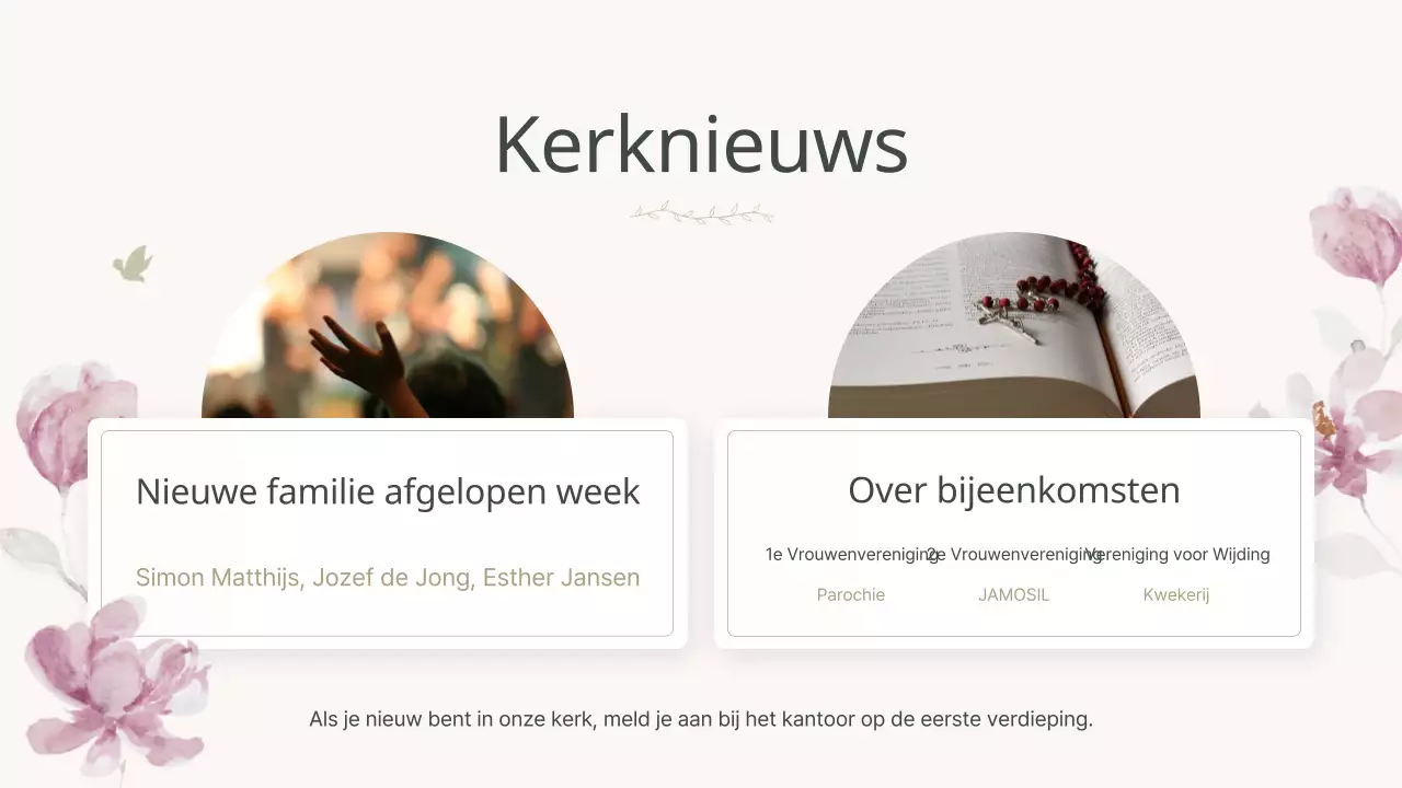 Een klassieke kerkdienstgids in roze