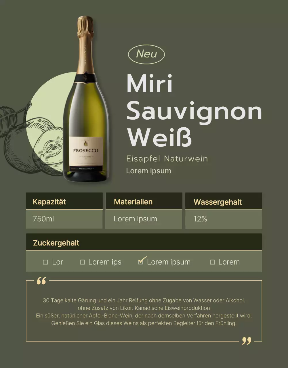 Förderung feiner Weinbeschreibungen in Chartreuse und Khaki