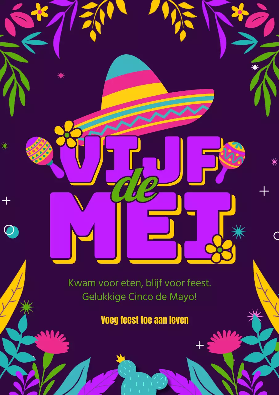 Uitnodiging paarse tropische Cinco de Mayo
