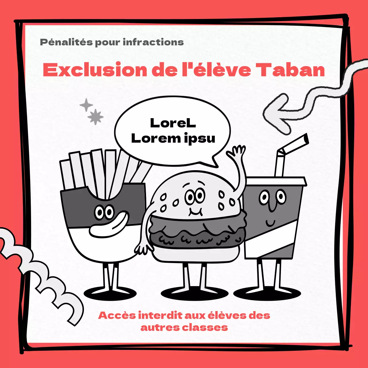 Avis d'inaptitude rouge, noir et blanc très kitsch