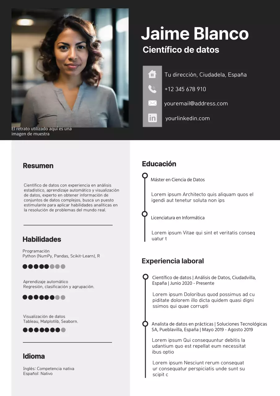 Cartera en blanco y negro del científico de datos moderno